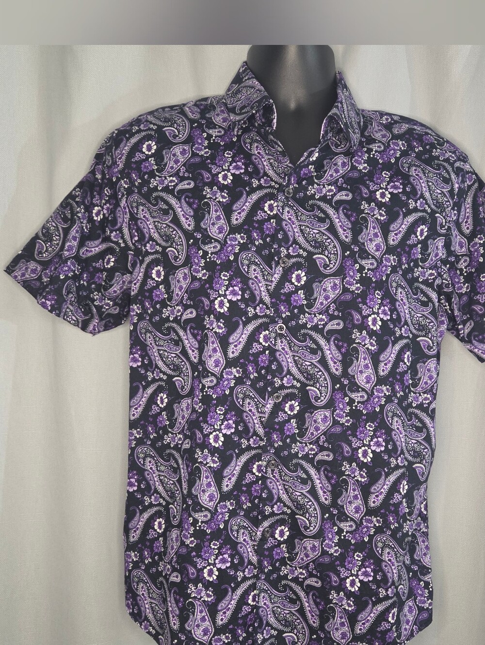 Men's Consequence Medium Purple Paisley Short-Sleeve Shirt